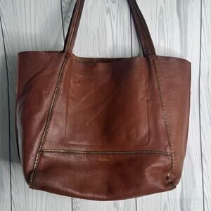Botkier Brown Leather Tote Bag Pebbled Leather Zipper Detail Snap Soho Read